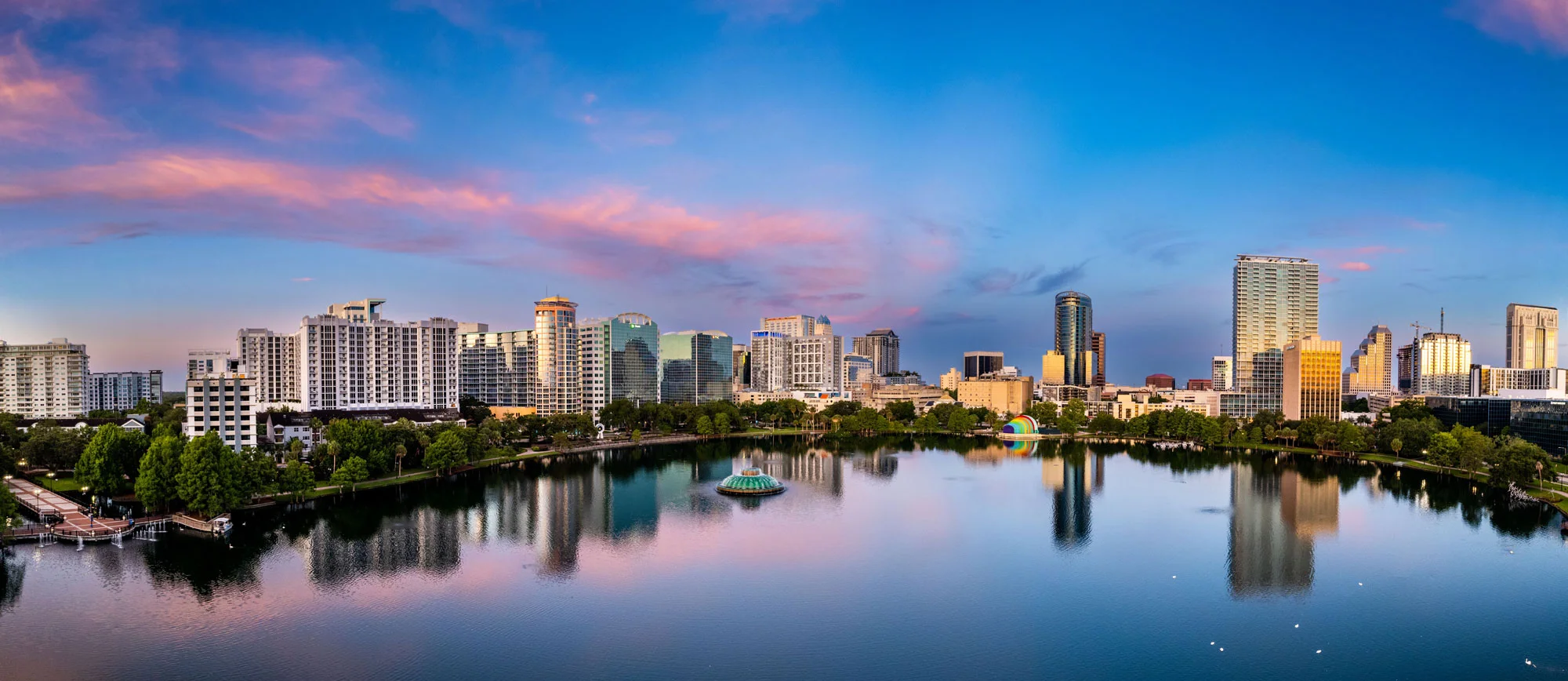Downtown Orlando landscape at dusk